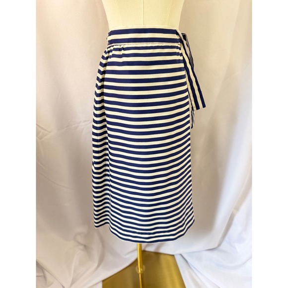 David Barrant Dresses & Skirts - Navy White Breton Stripe Wrap Midi Skirt Tie Waist Nautical Coastal Size 10